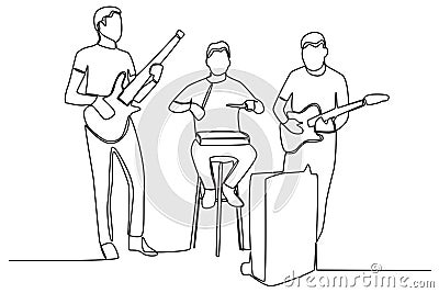 Three guys doing live music Vector Illustration