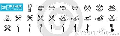 Collection of tableware icons, kitchen, cook, chef Vector Illustration