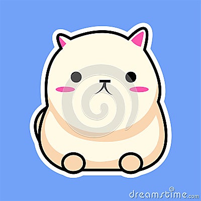 cute white cartoon chubby cat kawaii sticker for children toys Vector Illustration