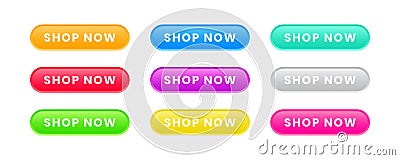 Set of colorful shop now buttons Vector Illustration