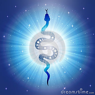 Mystical esoteric snake symbol. Snake spirit, moon phases circle of life Stock Photo