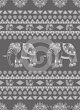 Gray Ethnic Elephant Pattern Stock Photo