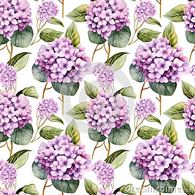 Romantic seamless hydrangea flower watercolor seamless pattern Stock Photo