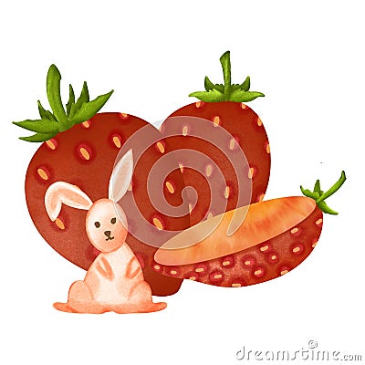 Lovely rabbit and cute strawberry. Stock Photo