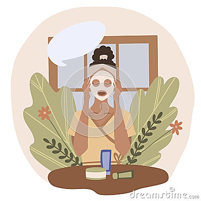 mindfulness woman clipart self care illustration floral houseplant flowers self love face lotion female cartoon character Cartoon Illustration