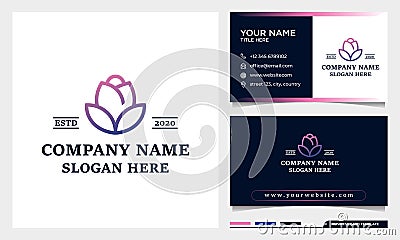 Minimalist Elegant Rose flower logo design, beauty spa or cosmetics logo with business card Vector Illustration