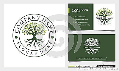 Tree of life logo design, badge nature tree illustration with business card Vector Illustration