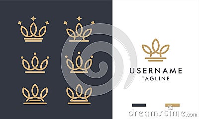 Set of royal gold crowns icon and logo design with line art Vector Illustration