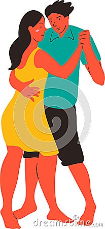 Couple male and female lovers dancing, time together. Vector illustration people cartoon. Vector Illustration