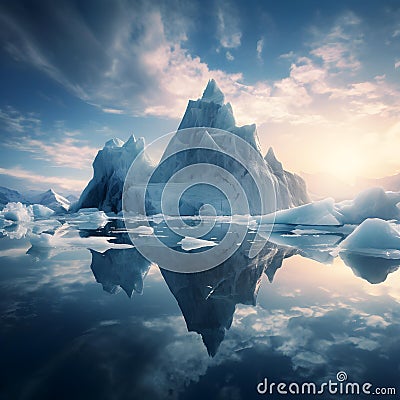 Silent Giants of the Sea: Enchanting Views of Towering Icebergs Floating Serenely on the Mighty Ocean.AI generated Stock Photo