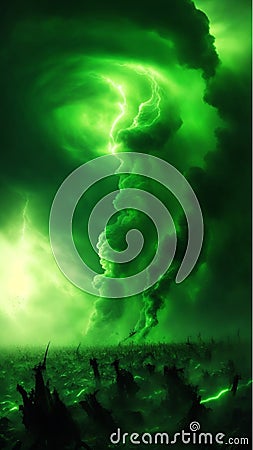 Untitled design Eerie Apocalyptic Tornado Captivating Catastrophe with Acid Green Hues Dramatic Imagery Stock Photo- 1 Stock Photo