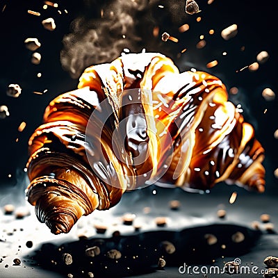 delicious French croissant is a flaky, buttery pastry with a golden brown crust and a soft, airy interior Stock Photo