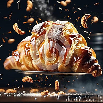 delicious French croissant is a flaky, buttery pastry with a golden brown crust and a soft, airy interior Stock Photo