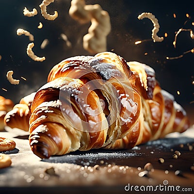 delicious French croissant is a flaky, buttery pastry with a golden brown crust and a soft, airy interior Stock Photo