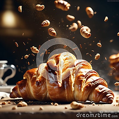 delicious French croissant is a flaky, buttery pastry with a golden brown crust and a soft, airy interior Stock Photo