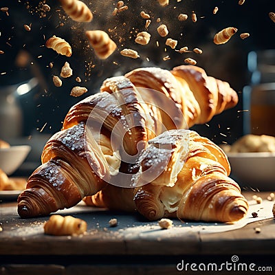 delicious French croissant is a flaky, buttery pastry with a golden brown crust and a soft, airy interior Stock Photo