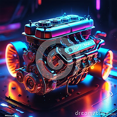 Neon light engine car is a custom car that has been outfitted with neon lights, typically on the undercarriage, wheels, and grille Stock Photo