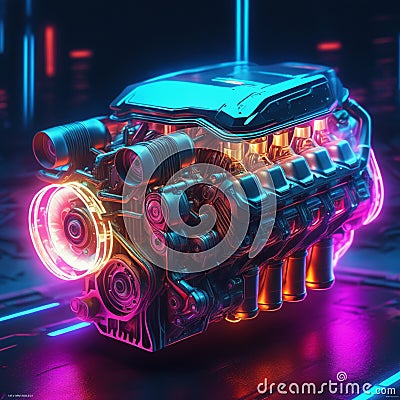 Neon light engine car is a custom car that has been outfitted with neon lights, typically on the undercarriage, wheels, and grille Stock Photo