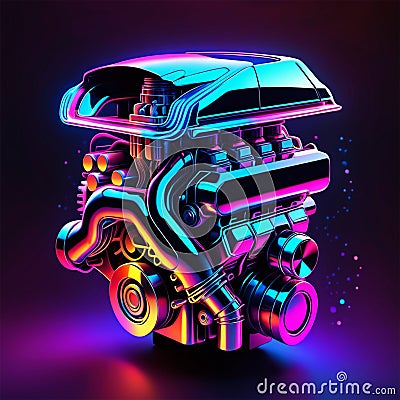 Neon light engine car is a custom car that has been outfitted with neon lights, typically on the undercarriage, wheels, and grille Stock Photo