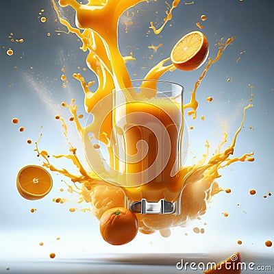 Floating delicious orange juice is a refreshing and invigorating beverage Stock Photo