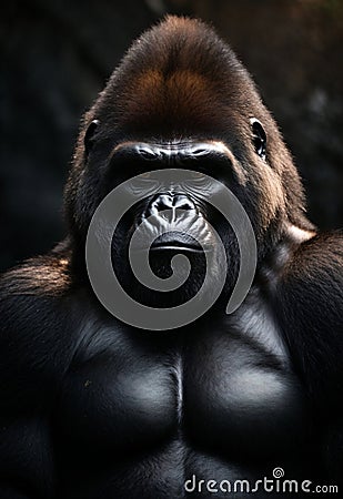 Impressive Metallic Gorilla Portrait: Dark and Majestic Stock Photo