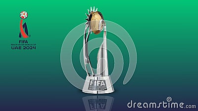 FIFA Beach Soccer World Cup UAE 2024 3d rendering trophy with vector logo. Editorial Stock Photo