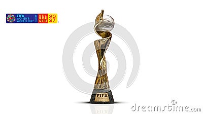 FIFA Women’s World Cup 2027 trophy with logo isolated white background , women football 3d rendering illustration Cartoon Illustration