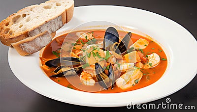 Delicious French Bouillabaisse, traditional Provencal fish stew, food Stock Photo