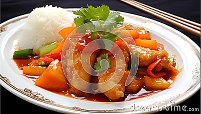 Delicious Chinese Fish in Sweet and Sour Sauce, A Cantonese dish, food photo Stock Photo