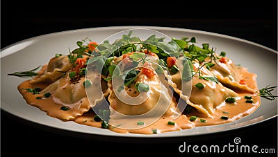 Delicious Lobster Ravioli, Homemade Italian pasta pockets, food photography Stock Photo