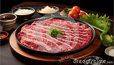 Delicious Japanese Shabu Shabu hot pot with sliced premium wagyu beef Stock Photo