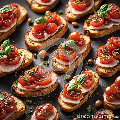 Delicious bruschetta with the crispy toasted bread juicy tomato topping, bursting with freshness Stock Photo