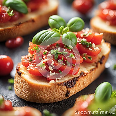 Delicious bruschetta with the crispy toasted bread juicy tomato topping, bursting with freshness Stock Photo