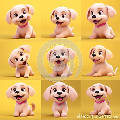 3d rendered illustration of a Puppy character set with different expressions. Stock Photo