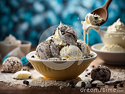 Cookie and cream gelato ice cream, delicious dessert, cinematic, studio lighting Stock Photo