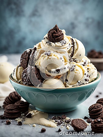 Cookie and cream gelato ice cream, delicious dessert, cinematic, studio lighting Stock Photo