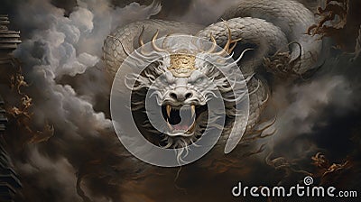 Dragon head in the smoke. 3D illustration. 3D rendering. Stock Photo