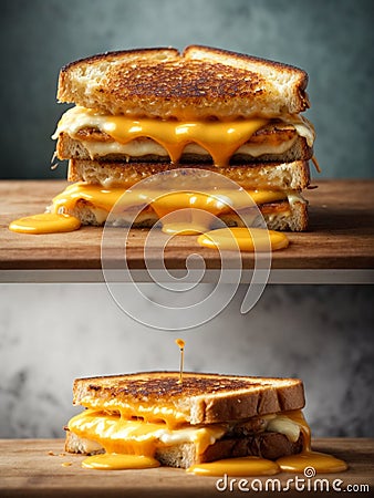 Grilled Cheese sandwich with a crisp, buttery exterior and gooey cheese center Stock Photo