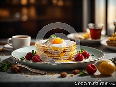 Michelin starred breakfast in premium restaurant and hotel with studio lighting Stock Photo