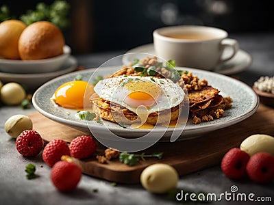 Michelin starred breakfast in premium restaurant and hotel with studio lighting Stock Photo