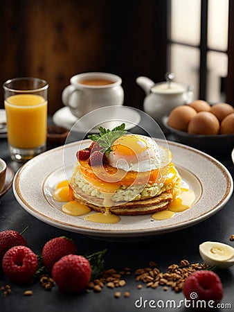 Michelin starred breakfast in premium restaurant and hotel with studio lighting Stock Photo