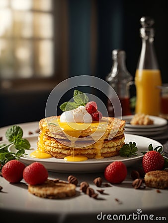 Michelin starred breakfast in premium restaurant and hotel with studio lighting Stock Photo