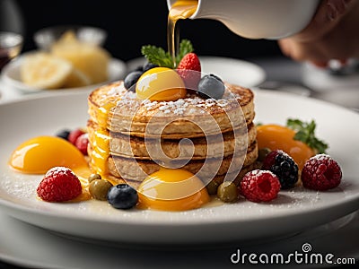 Michelin starred and premium breakfast in fine dining restaurant, cinematic food Stock Photo