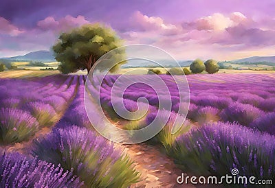 lavender field at sunset Stock Photo