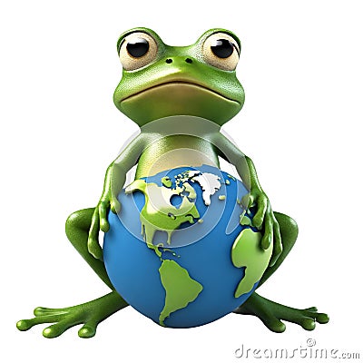 Victor illustration, Frog protecting the earth, Guardian of Green, The Frog's Vigil Vector Illustration