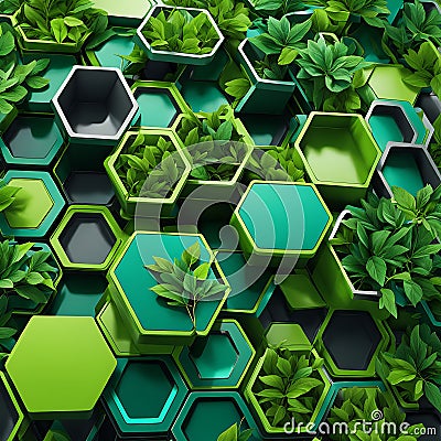 Abstraction eco green hexagons honeycombs m plants background for post wall texture, abstract painting flutters modern, geometric Stock Photo