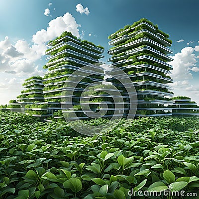 Eco apartments are completely covered with green plants Stock Photo