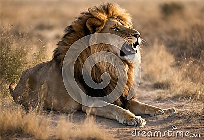 A majestic lion in the grass Stock Photo