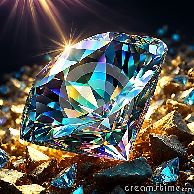 Faceted crystal gemstone diamond reflects the ray of the sun Stock Photo