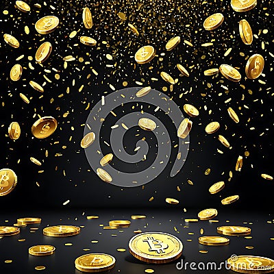 Coins from the image of the dolor sign are chaotically pouring Stock Photo